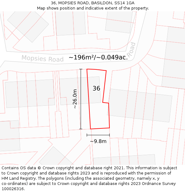 36, MOPSIES ROAD, BASILDON, SS14 1GA: Plot and title map