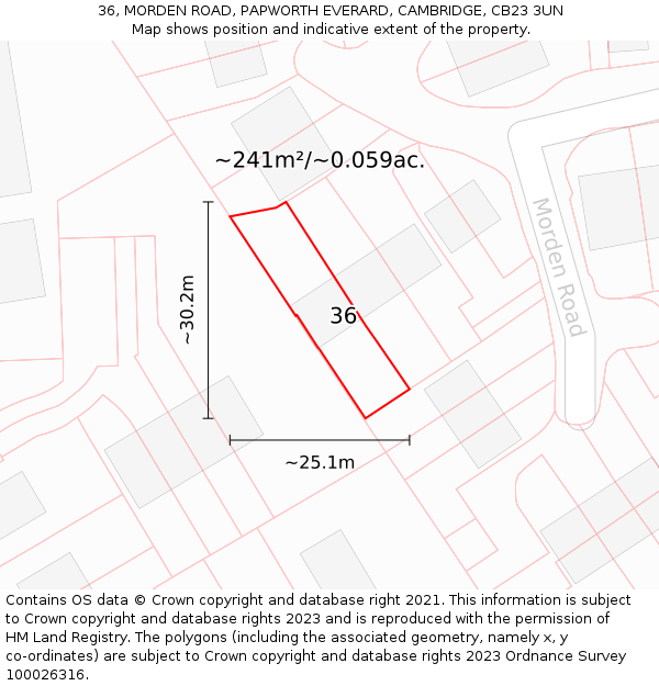36, MORDEN ROAD, PAPWORTH EVERARD, CAMBRIDGE, CB23 3UN: Plot and title map