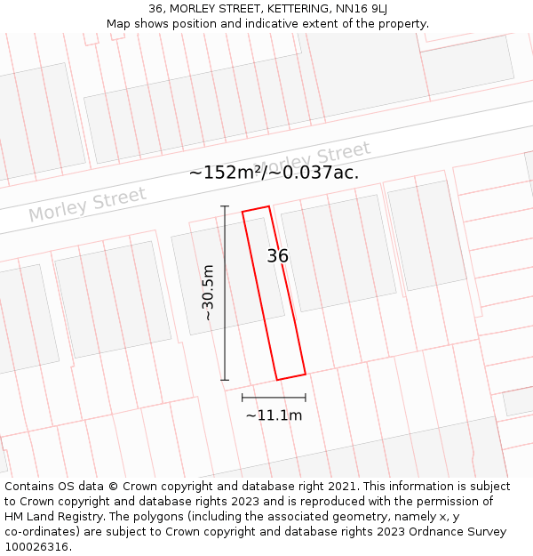 36, MORLEY STREET, KETTERING, NN16 9LJ: Plot and title map