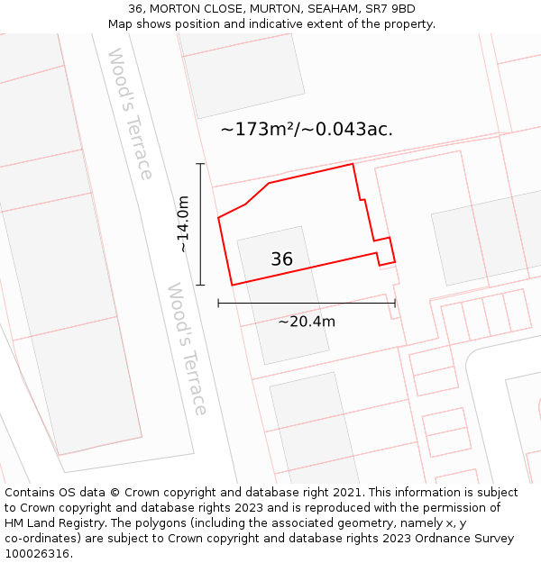 36, MORTON CLOSE, MURTON, SEAHAM, SR7 9BD: Plot and title map