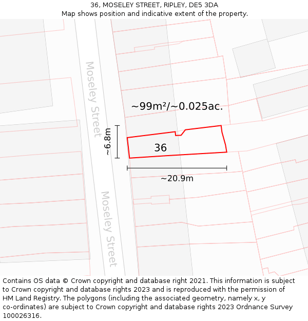 36, MOSELEY STREET, RIPLEY, DE5 3DA: Plot and title map