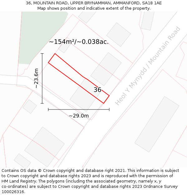 36, MOUNTAIN ROAD, UPPER BRYNAMMAN, AMMANFORD, SA18 1AE: Plot and title map