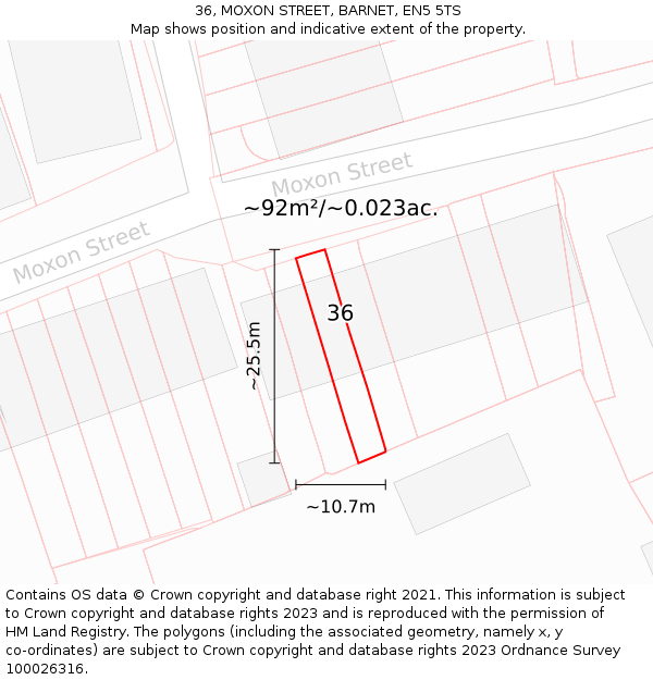 36, MOXON STREET, BARNET, EN5 5TS: Plot and title map