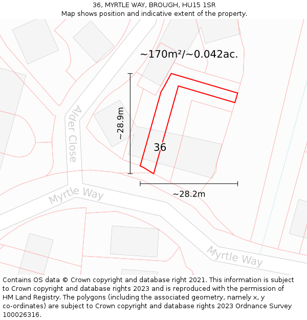 36, MYRTLE WAY, BROUGH, HU15 1SR: Plot and title map