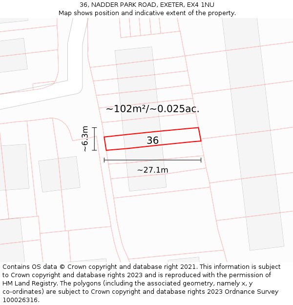 36, NADDER PARK ROAD, EXETER, EX4 1NU: Plot and title map