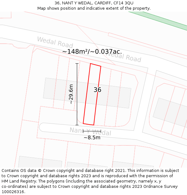 36, NANT Y WEDAL, CARDIFF, CF14 3QU: Plot and title map