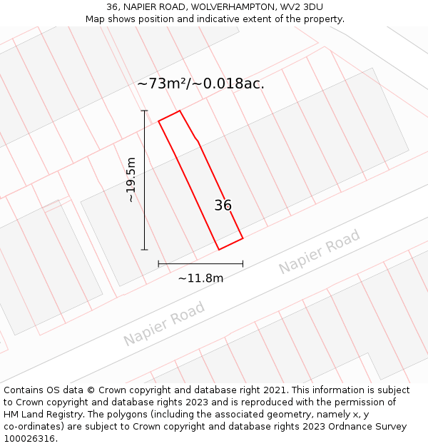 36, NAPIER ROAD, WOLVERHAMPTON, WV2 3DU: Plot and title map