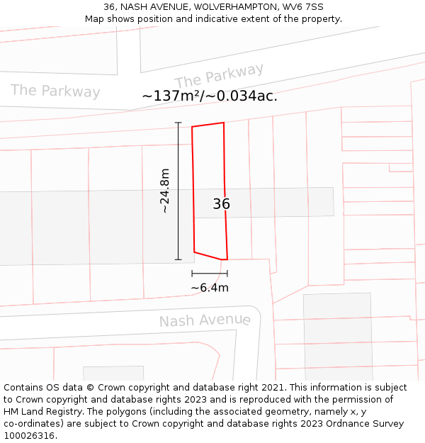 36, NASH AVENUE, WOLVERHAMPTON, WV6 7SS: Plot and title map