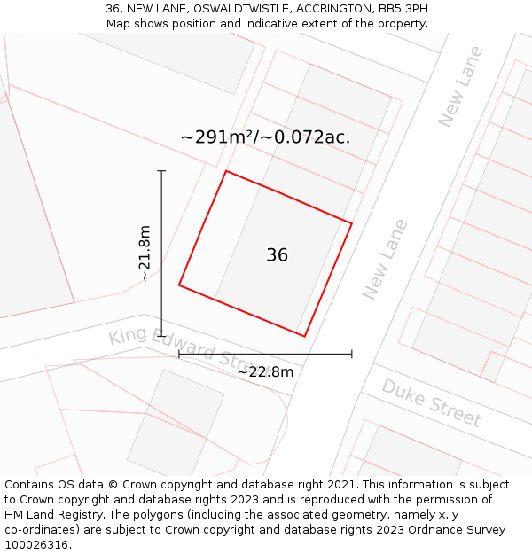 36, NEW LANE, OSWALDTWISTLE, ACCRINGTON, BB5 3PH: Plot and title map