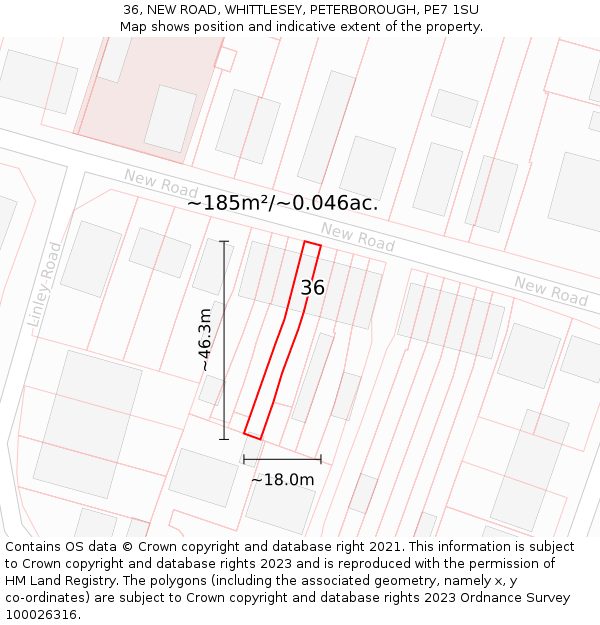 36, NEW ROAD, WHITTLESEY, PETERBOROUGH, PE7 1SU: Plot and title map
