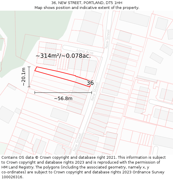 36, NEW STREET, PORTLAND, DT5 1HH: Plot and title map