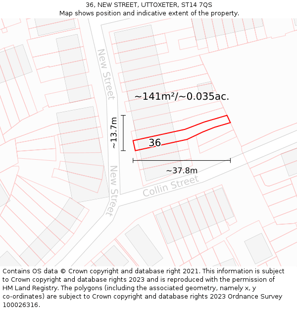 36, NEW STREET, UTTOXETER, ST14 7QS: Plot and title map