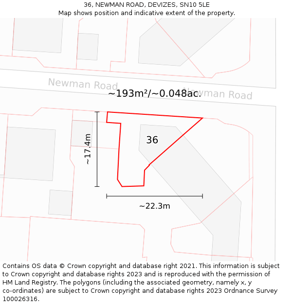 36, NEWMAN ROAD, DEVIZES, SN10 5LE: Plot and title map