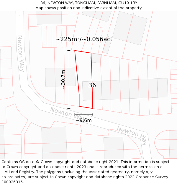 36, NEWTON WAY, TONGHAM, FARNHAM, GU10 1BY: Plot and title map