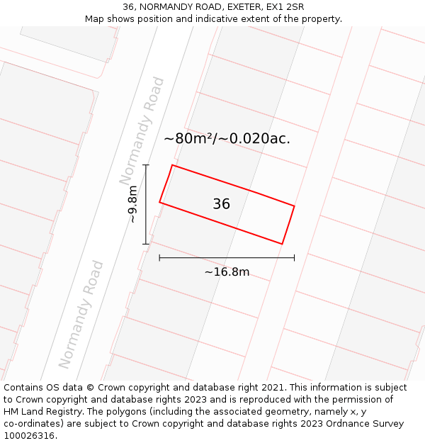 36, NORMANDY ROAD, EXETER, EX1 2SR: Plot and title map
