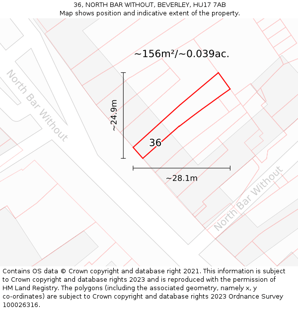 36, NORTH BAR WITHOUT, BEVERLEY, HU17 7AB: Plot and title map