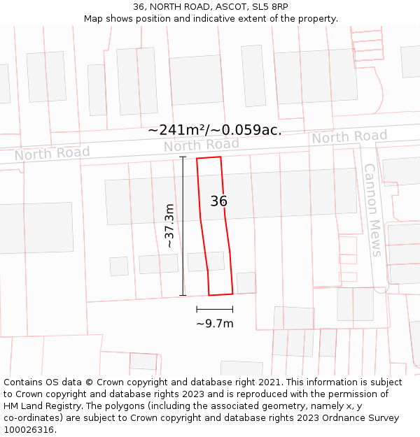 36, NORTH ROAD, ASCOT, SL5 8RP: Plot and title map