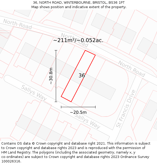 36, NORTH ROAD, WINTERBOURNE, BRISTOL, BS36 1PT: Plot and title map