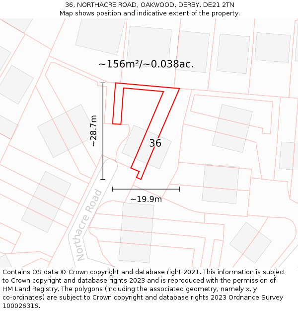 36, NORTHACRE ROAD, OAKWOOD, DERBY, DE21 2TN: Plot and title map