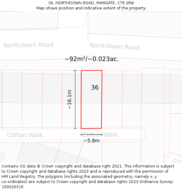 36, NORTHDOWN ROAD, MARGATE, CT9 2RW: Plot and title map