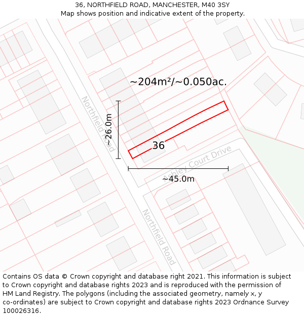 36, NORTHFIELD ROAD, MANCHESTER, M40 3SY: Plot and title map