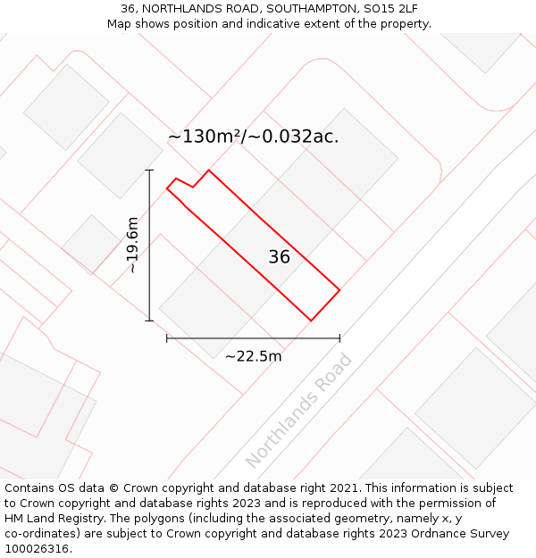 36, NORTHLANDS ROAD, SOUTHAMPTON, SO15 2LF: Plot and title map