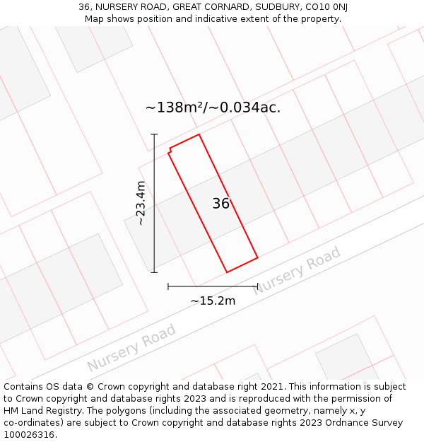 36, NURSERY ROAD, GREAT CORNARD, SUDBURY, CO10 0NJ: Plot and title map