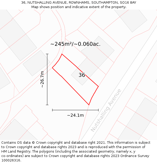 36, NUTSHALLING AVENUE, ROWNHAMS, SOUTHAMPTON, SO16 8AY: Plot and title map
