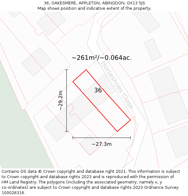 36, OAKESMERE, APPLETON, ABINGDON, OX13 5JS: Plot and title map