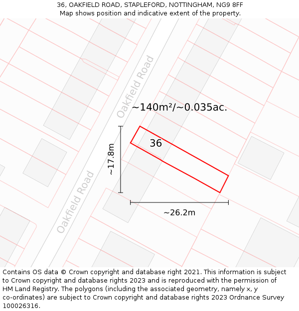 36, OAKFIELD ROAD, STAPLEFORD, NOTTINGHAM, NG9 8FF: Plot and title map