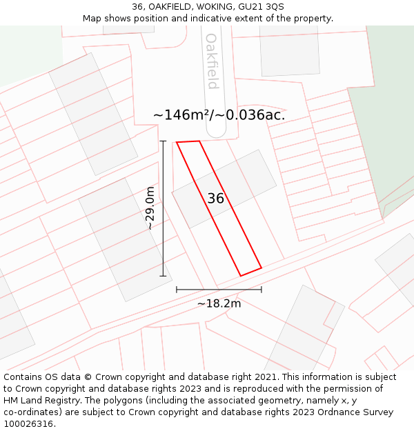 36, OAKFIELD, WOKING, GU21 3QS: Plot and title map
