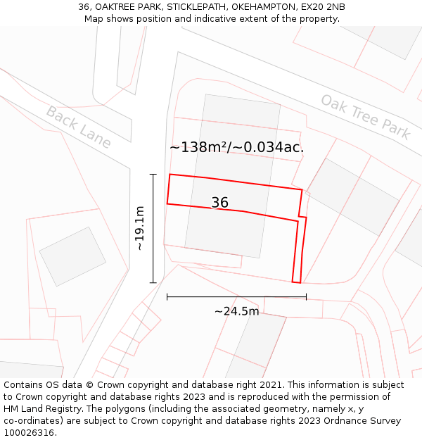 36, OAKTREE PARK, STICKLEPATH, OKEHAMPTON, EX20 2NB: Plot and title map
