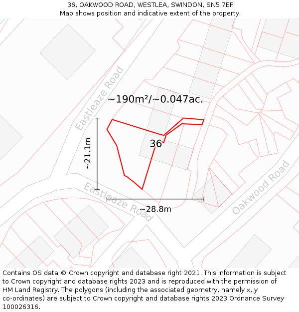 36, OAKWOOD ROAD, WESTLEA, SWINDON, SN5 7EF: Plot and title map