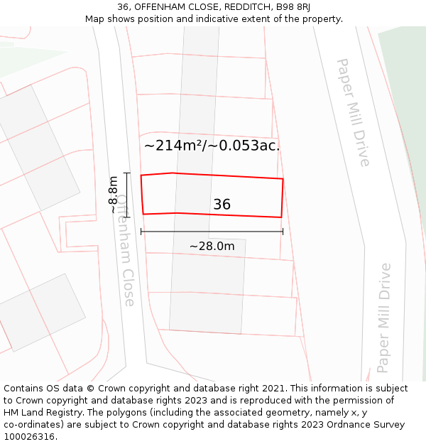 36, OFFENHAM CLOSE, REDDITCH, B98 8RJ: Plot and title map