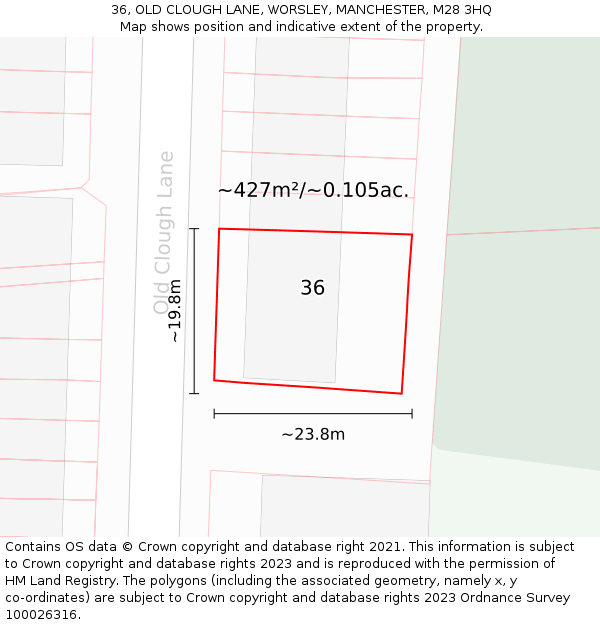 36, OLD CLOUGH LANE, WORSLEY, MANCHESTER, M28 3HQ: Plot and title map