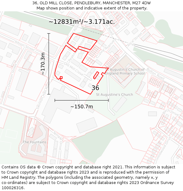 36, OLD MILL CLOSE, PENDLEBURY, MANCHESTER, M27 4DW: Plot and title map