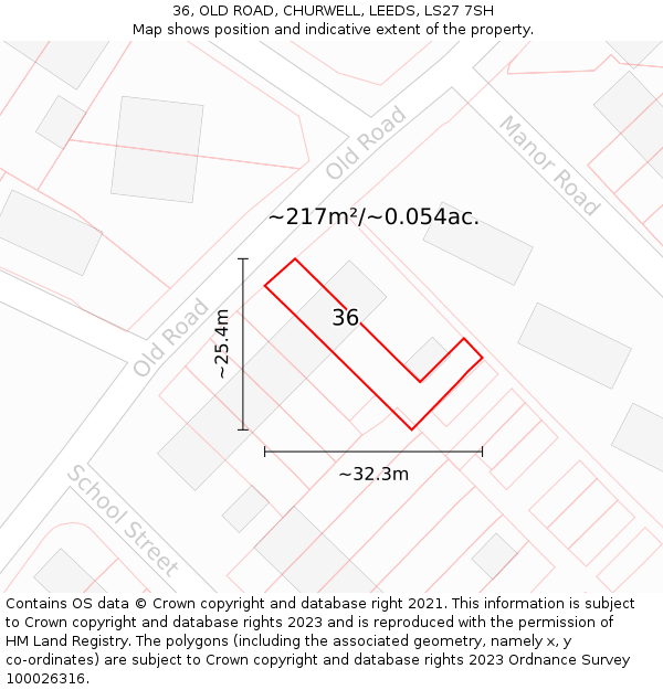 36, OLD ROAD, CHURWELL, LEEDS, LS27 7SH: Plot and title map