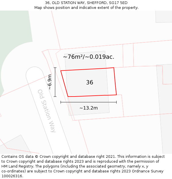 36, OLD STATION WAY, SHEFFORD, SG17 5ED: Plot and title map
