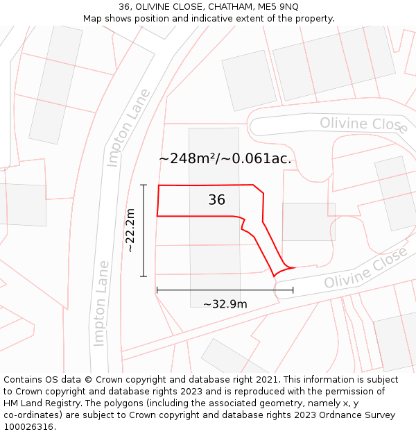 36, OLIVINE CLOSE, CHATHAM, ME5 9NQ: Plot and title map