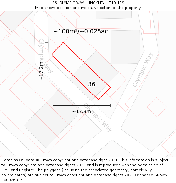 36, OLYMPIC WAY, HINCKLEY, LE10 1ES: Plot and title map