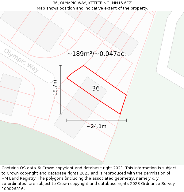 36, OLYMPIC WAY, KETTERING, NN15 6FZ: Plot and title map