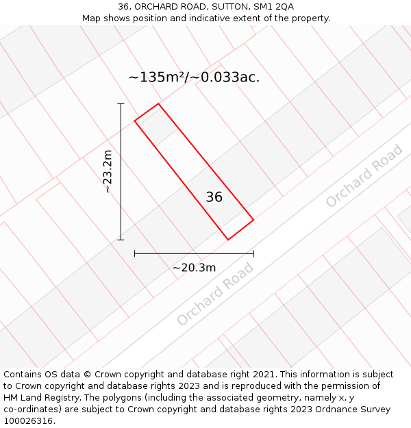 36, ORCHARD ROAD, SUTTON, SM1 2QA: Plot and title map