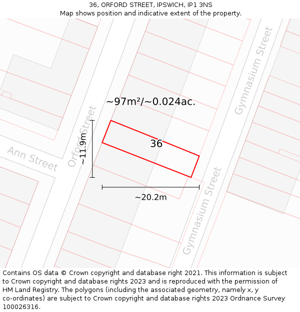 36, ORFORD STREET, IPSWICH, IP1 3NS: Plot and title map