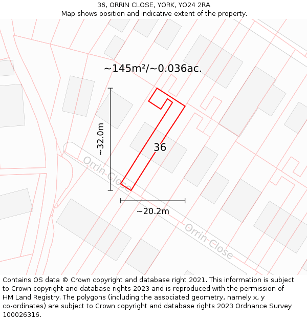 36, ORRIN CLOSE, YORK, YO24 2RA: Plot and title map