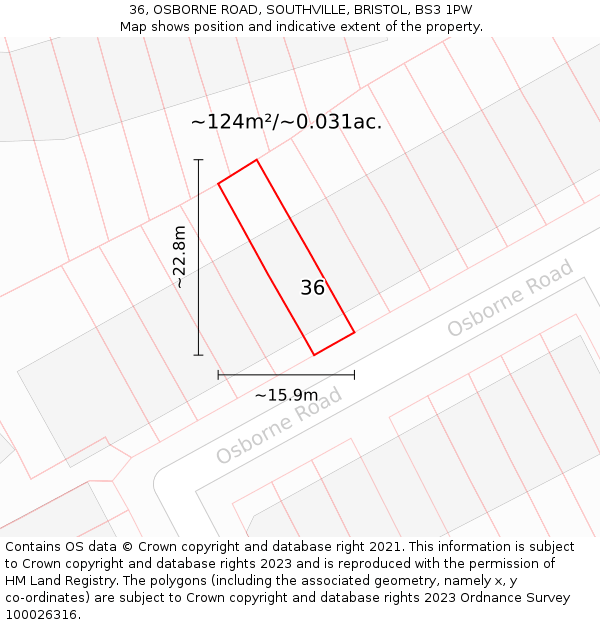 36, OSBORNE ROAD, SOUTHVILLE, BRISTOL, BS3 1PW: Plot and title map