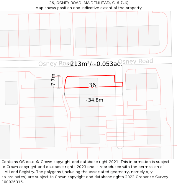 36, OSNEY ROAD, MAIDENHEAD, SL6 7UQ: Plot and title map