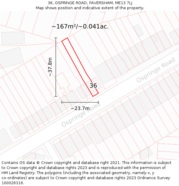 36, OSPRINGE ROAD, FAVERSHAM, ME13 7LJ: Plot and title map