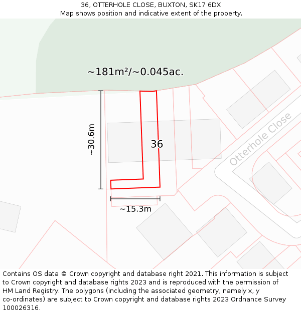 36, OTTERHOLE CLOSE, BUXTON, SK17 6DX: Plot and title map