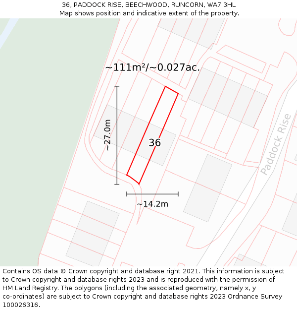 36, PADDOCK RISE, BEECHWOOD, RUNCORN, WA7 3HL: Plot and title map
