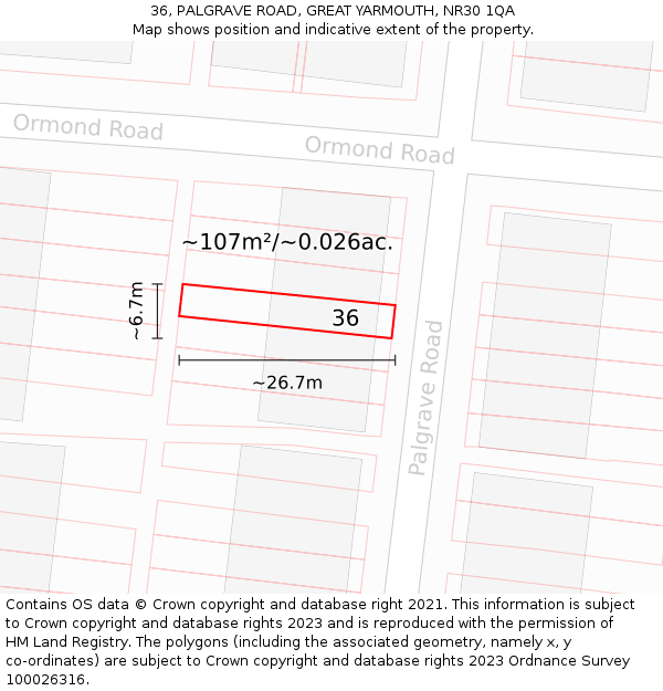 36, PALGRAVE ROAD, GREAT YARMOUTH, NR30 1QA: Plot and title map